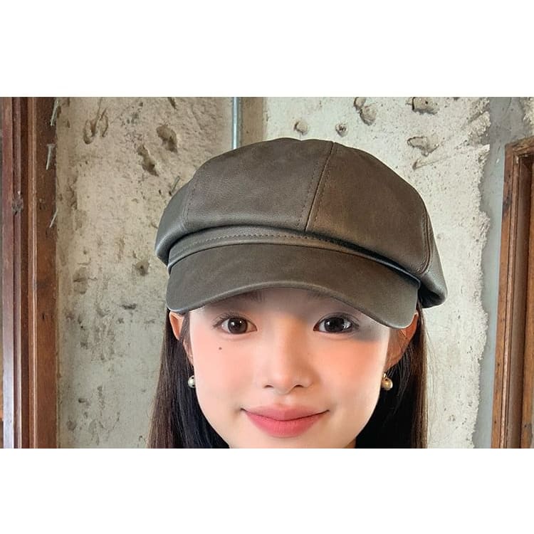 Faux Leather Newsboy Cap