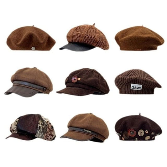 Faux Leather Newsboy Cap / Beret - Hats