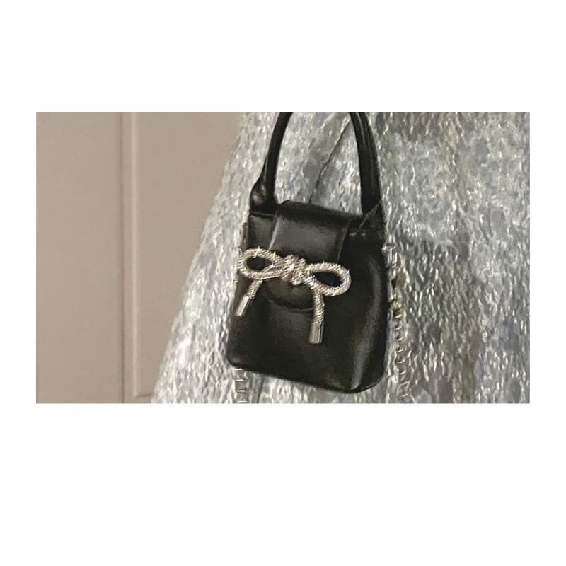 Faux Leather Plain Bow Hand Bag