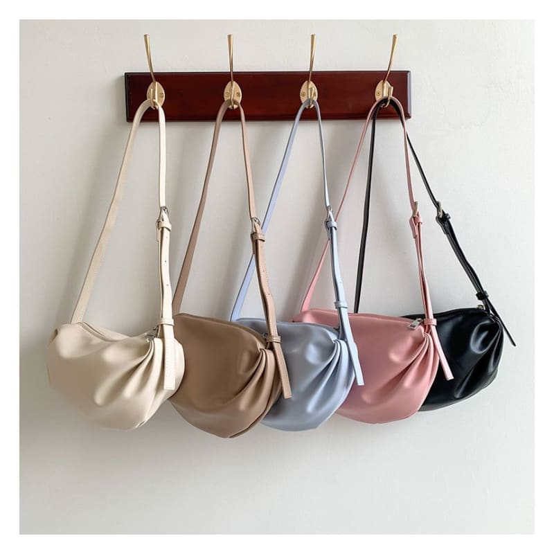 Faux Leather Plain Zip Crossbody Bag