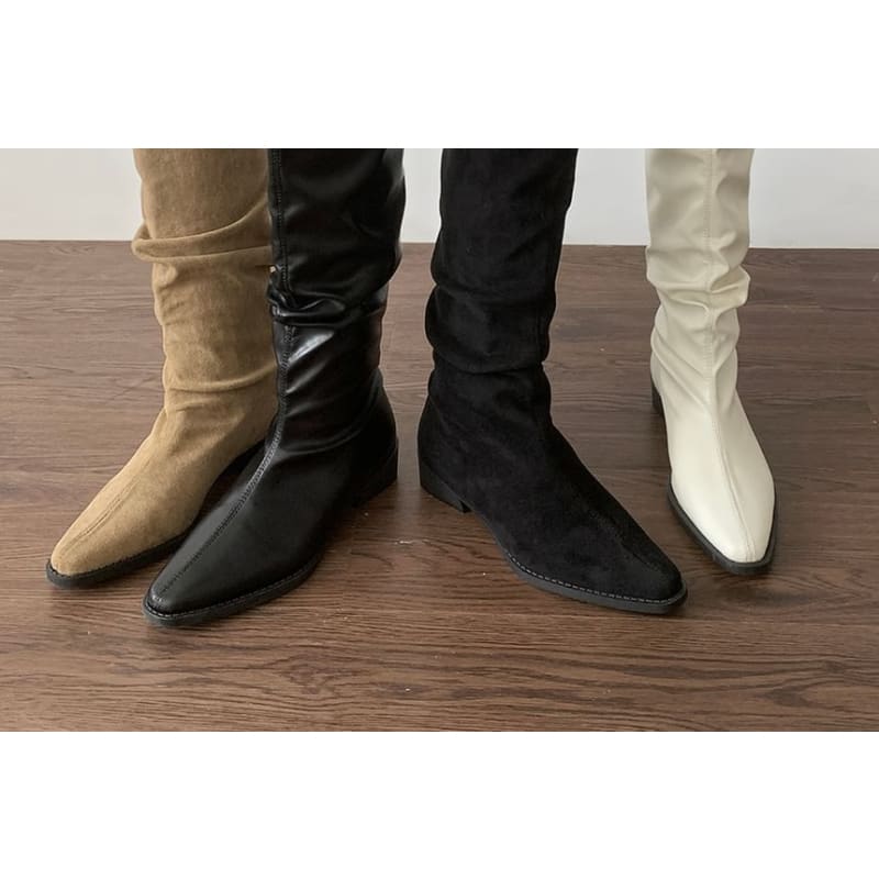 Faux Leather Pointed Tall Boots