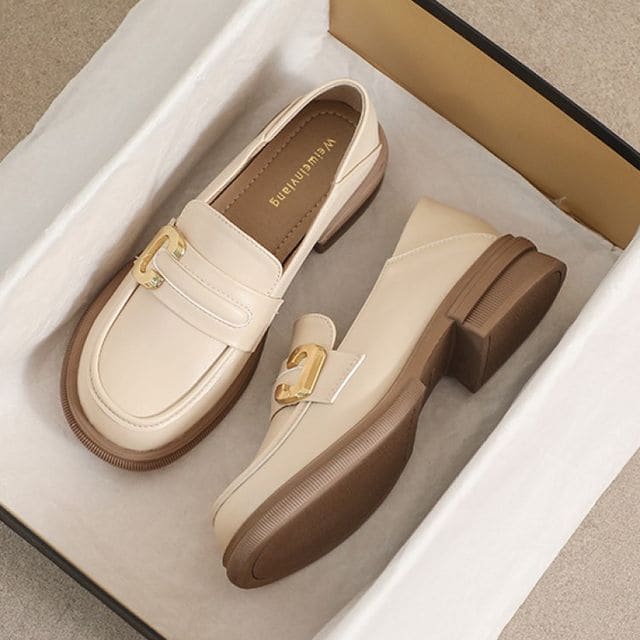 Faux Leather Round Toe Loafers