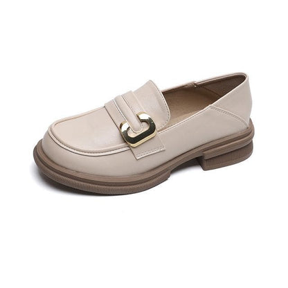 Faux Leather Round Toe Loafers - Almond / 34