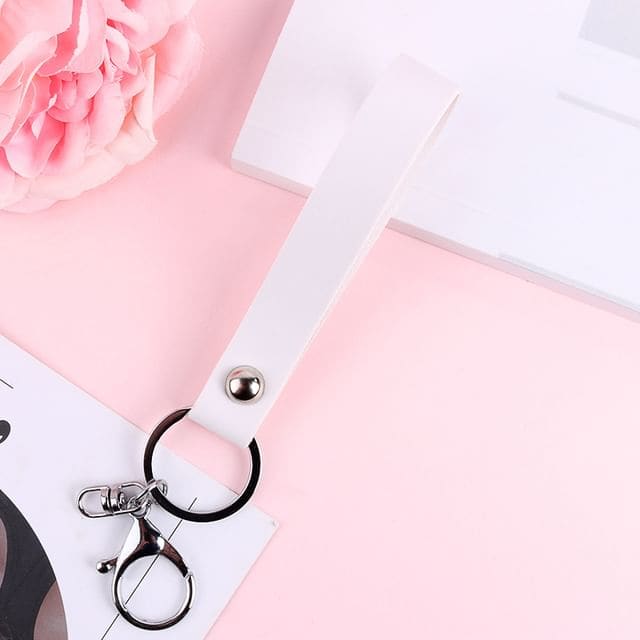 Faux Leather Strap Bag Charm Keyring - Q323-6 - White