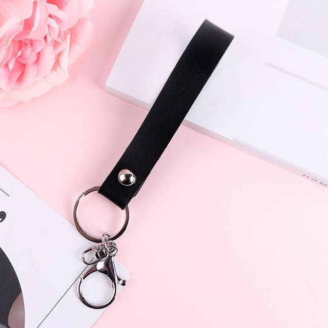 Faux Leather Strap Bag Charm Keyring - Q323-7 - Black