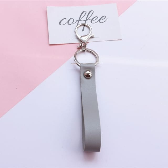 Faux Leather Strap Bag Charm Keyring - Q323-9 - Gray