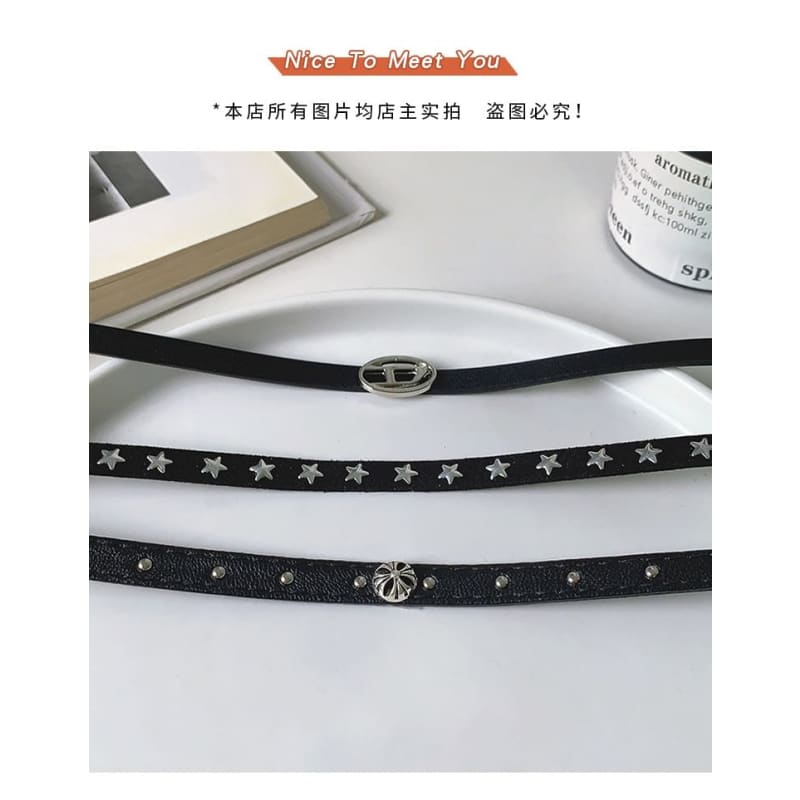 Faux Leather Studded Choker - A2068 - Star - Black