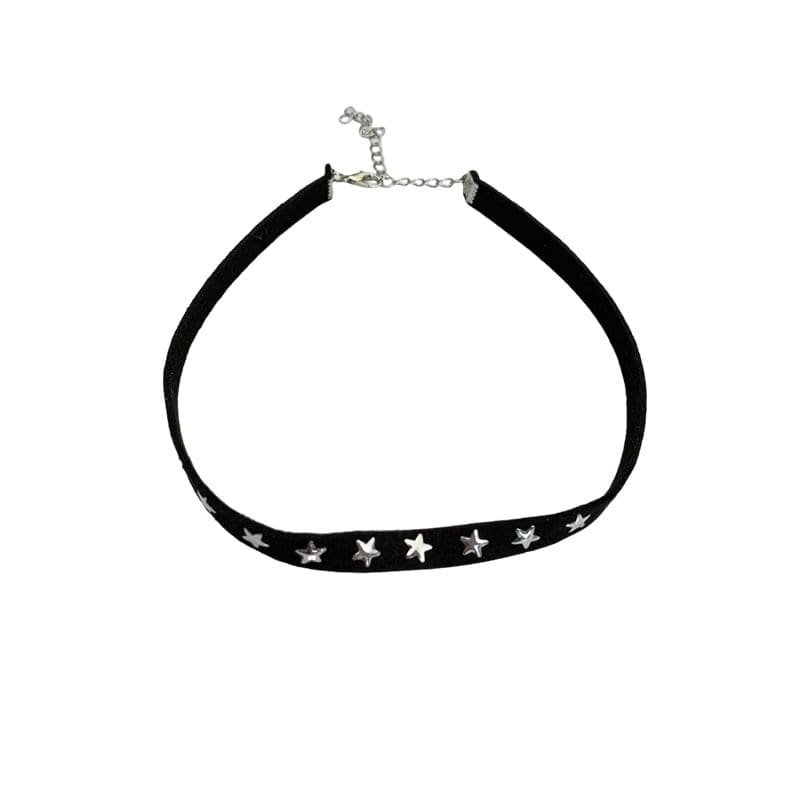 Faux Leather Studded Choker - A2068 - Star - Black