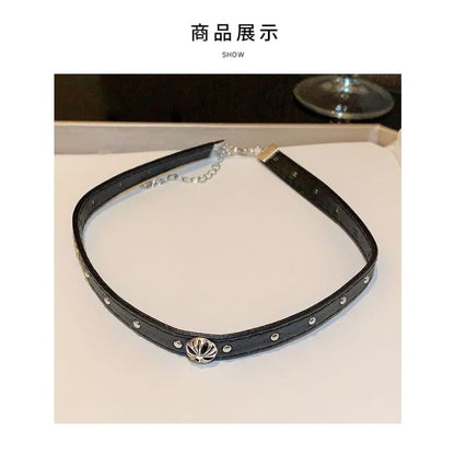 Faux Leather Studded Choker - A2068 - Star - Black