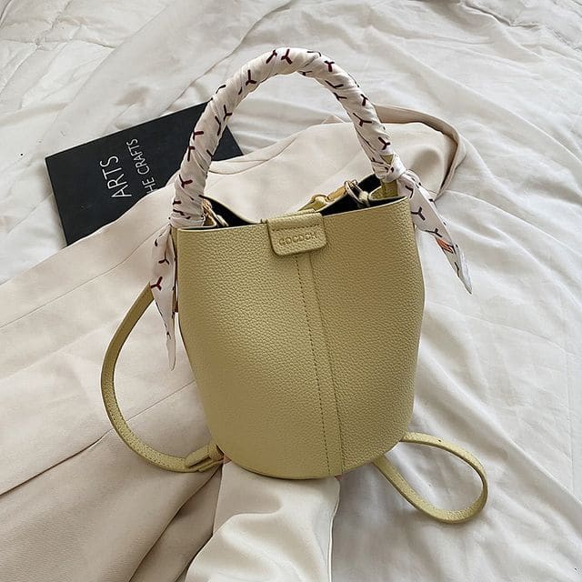 Faux Leather Top Handle Bucket Bag - Yellow / One Size