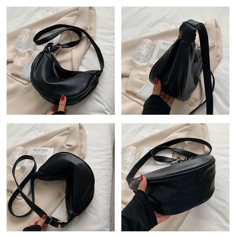 Faux Leather Zip Shoulder Bag