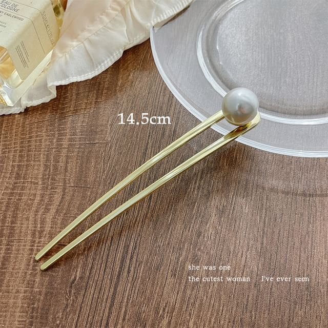 Faux Pearl Alloy Hair Stick - Gold / 14.5cm