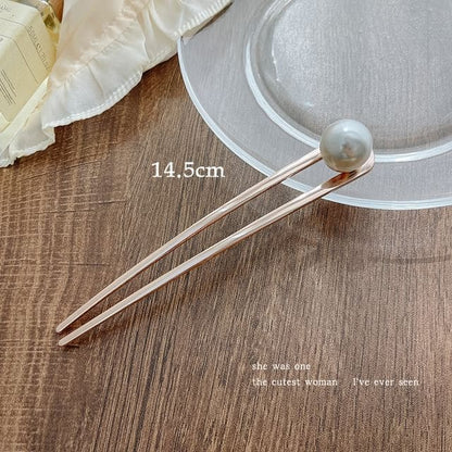 Faux Pearl Alloy Hair Stick - Rose Gold / 14.5cm