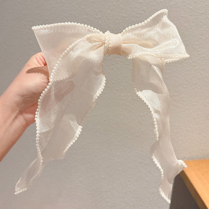 Faux Pearl Bow Mesh Hair Clip