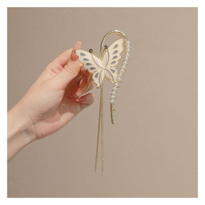 Faux Pearl Butterfly Fringed Hair Claw