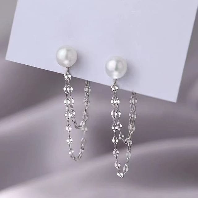 Faux Pearl Chain Alloy Dangle Earring