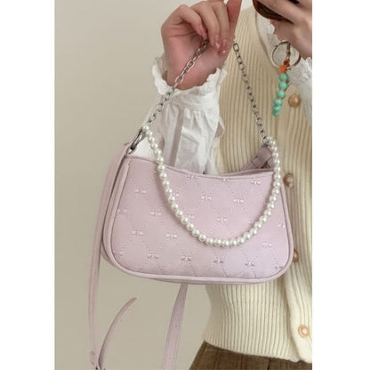 Faux Pearl Chain Shoulder Bag - Pink / One Size