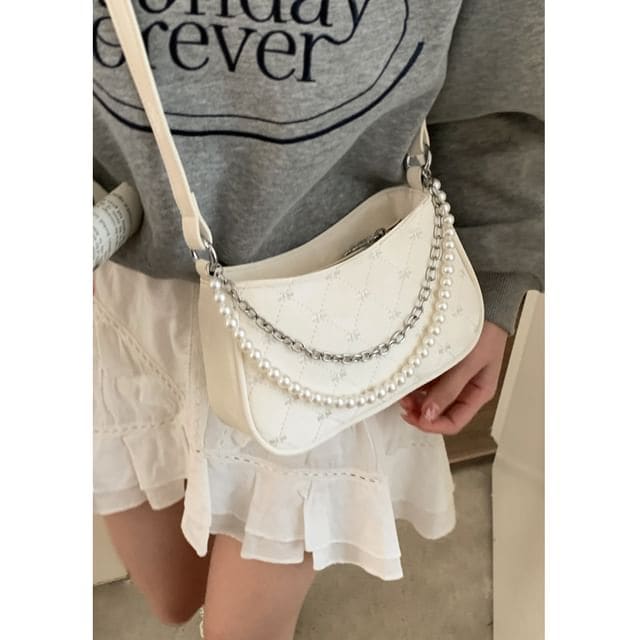 Faux Pearl Chain Shoulder Bag - White / One Size