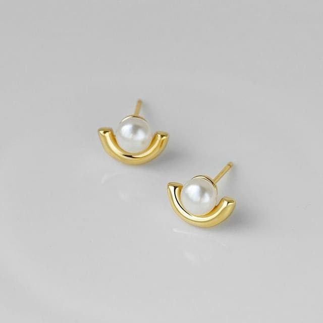 Faux Pearl Ear Stud - 1 Pair - Stud Earring - Gold