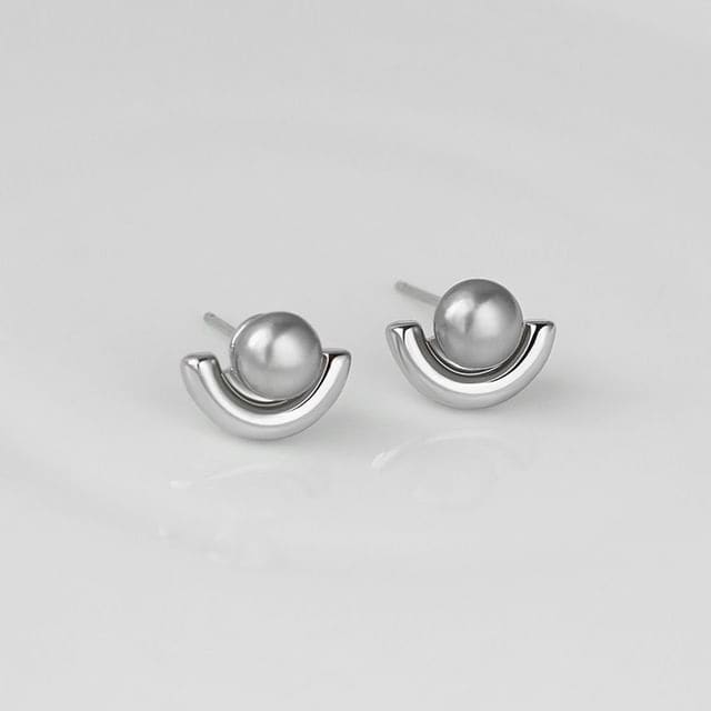 Faux Pearl Ear Stud - 1 Pair - Stud Earring - Silver