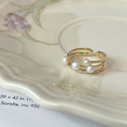 Faux Pearl / Enamel Alloy Open Ring - J5483 - Gold