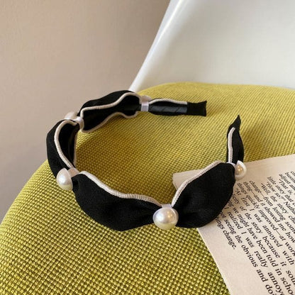 Faux Pearl Fabric Headband - 04 - Black / One Size