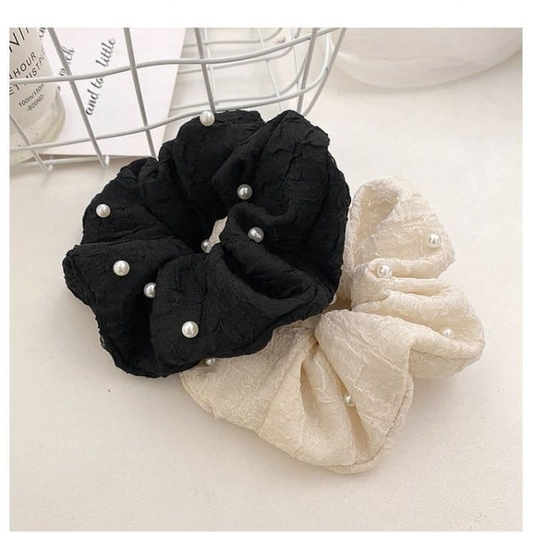 Faux Pearl Fabric Scrunchie