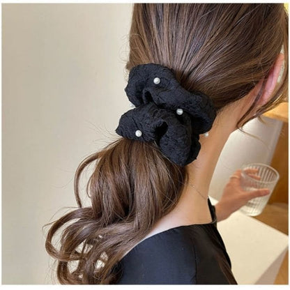 Faux Pearl Fabric Scrunchie