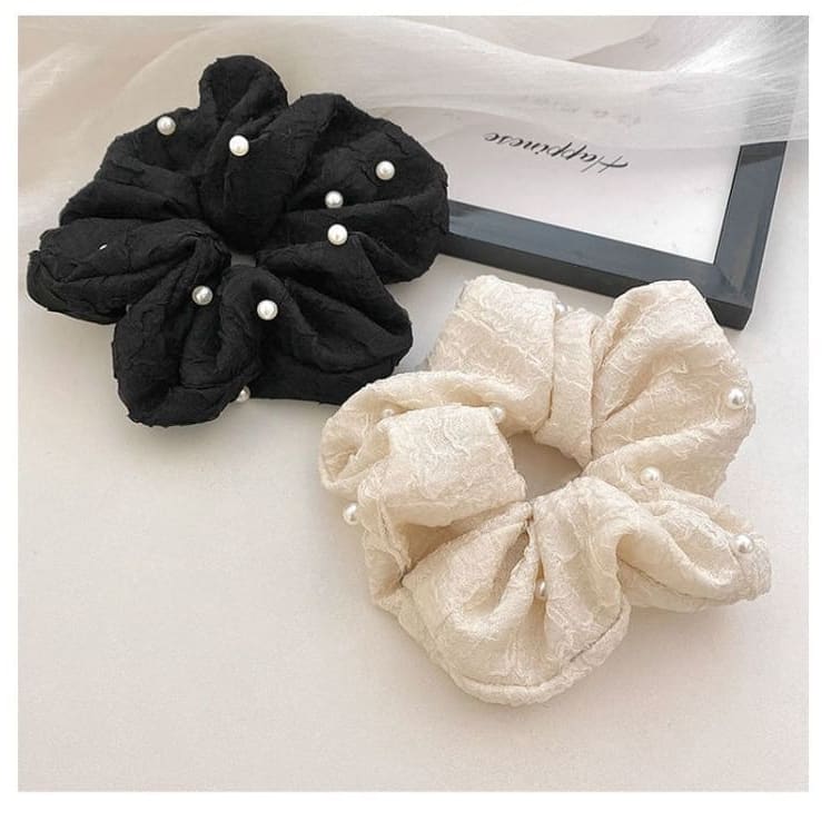 Faux Pearl Fabric Scrunchie