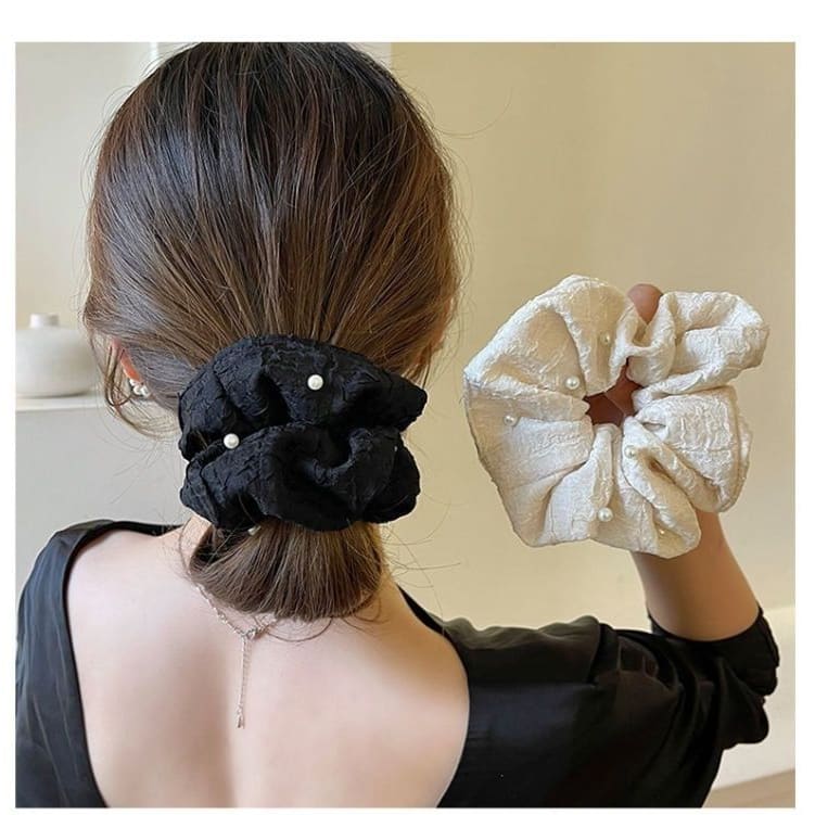 Faux Pearl Fabric Scrunchie