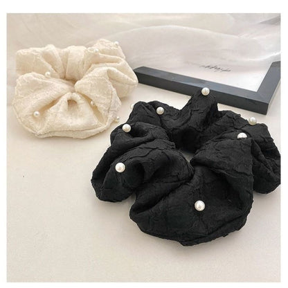 Faux Pearl Fabric Scrunchie