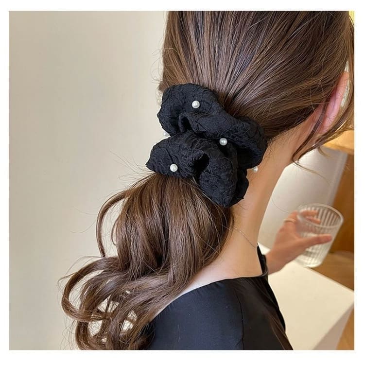 Faux Pearl Fabric Scrunchie