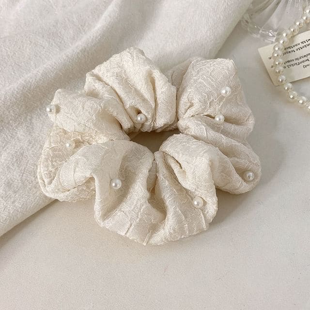 Faux Pearl Fabric Scrunchie - 729 - Off-White / One Size