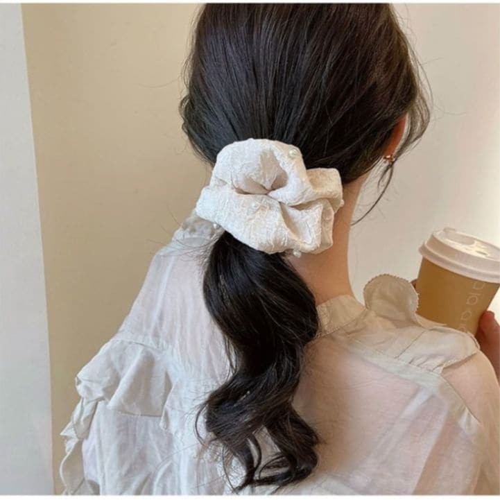 Faux Pearl Fabric Scrunchie