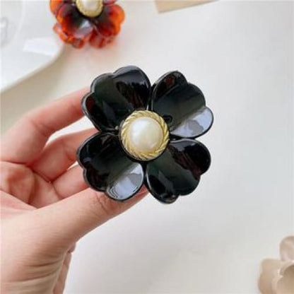 Faux Pearl Floral Hair Claw - 06 - Black / One Size