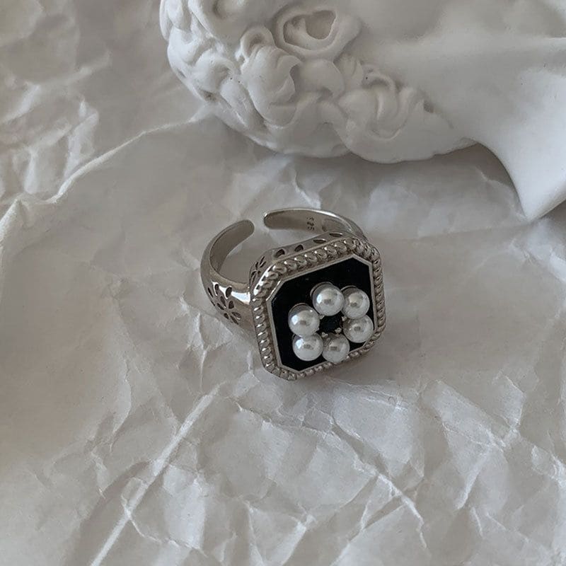 Faux Pearl Floral Open Ring