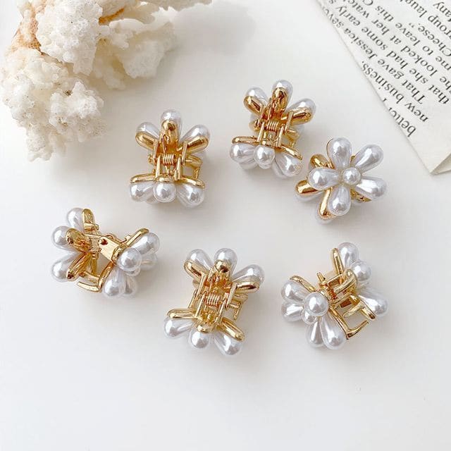 Faux Pearl Flower Hair Claw / Set of 6 - Set of 6 - AM1357