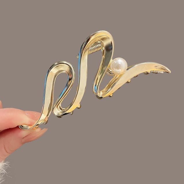 Faux Pearl Hair Claw - Z-0637 - Gold / One Size