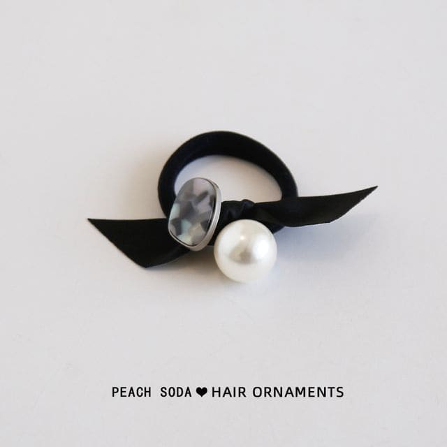 Faux Pearl Hair Tie - Gray Disc & Faux Pearl - Black