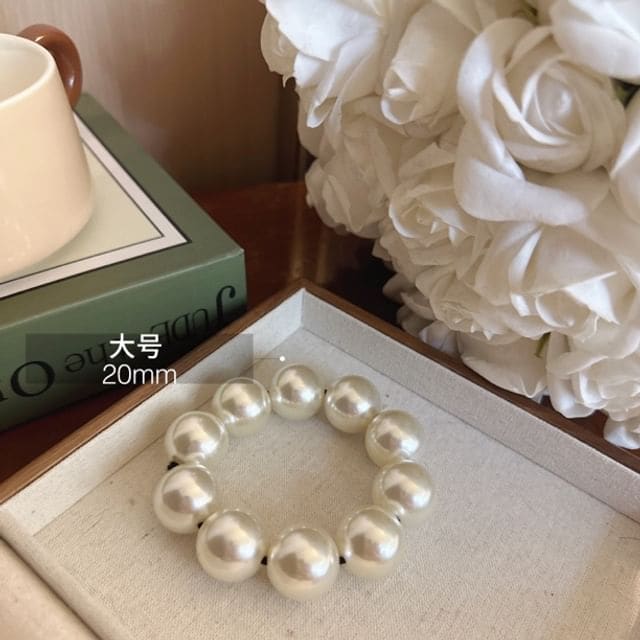 Faux Pearl Hair Tie (Various Designs) - 1 Pc - Off-White / S