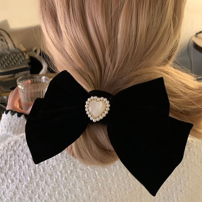 Faux Pearl Heart Bow Hair Clip