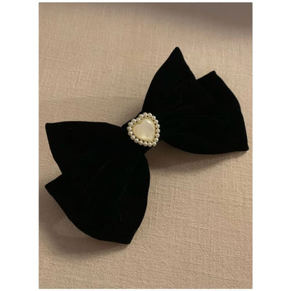 Faux Pearl Heart Bow Hair Clip