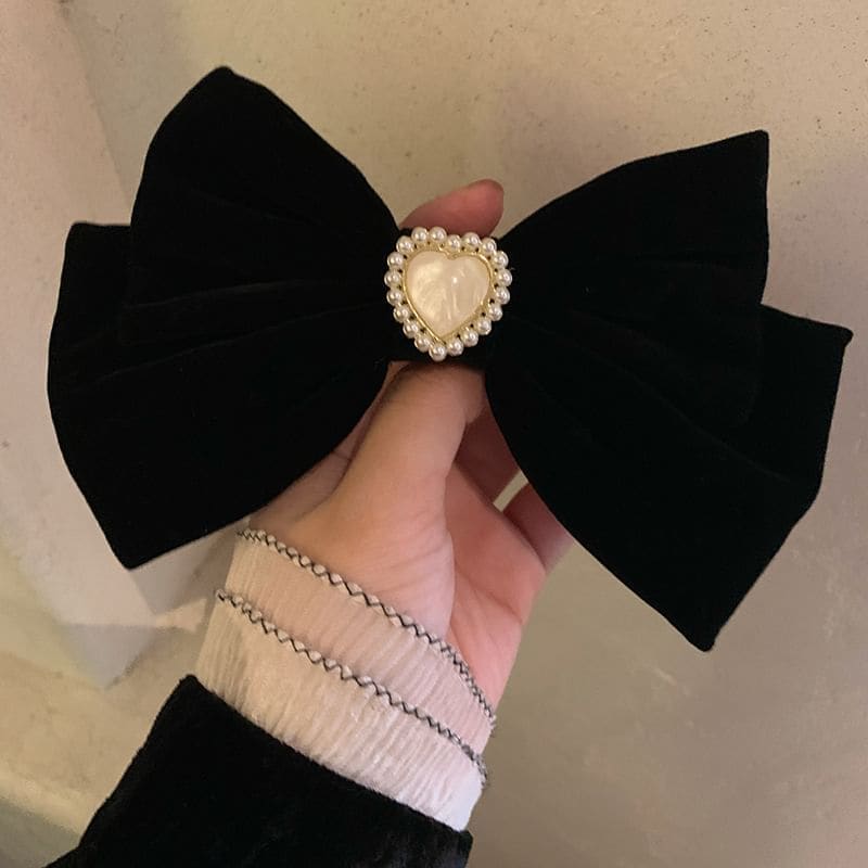 Faux Pearl Heart Bow Hair Clip