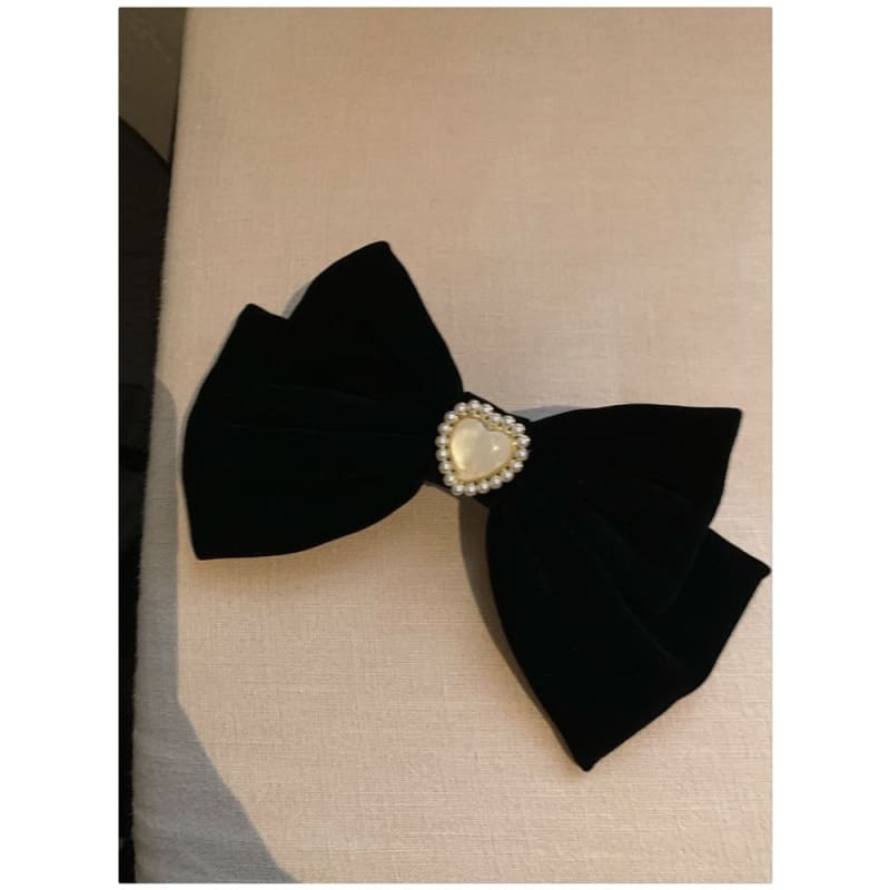 Faux Pearl Heart Bow Hair Clip