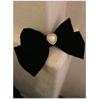 Faux Pearl Heart Bow Hair Clip