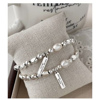 Faux Pearl Lettering Plate Bracelet