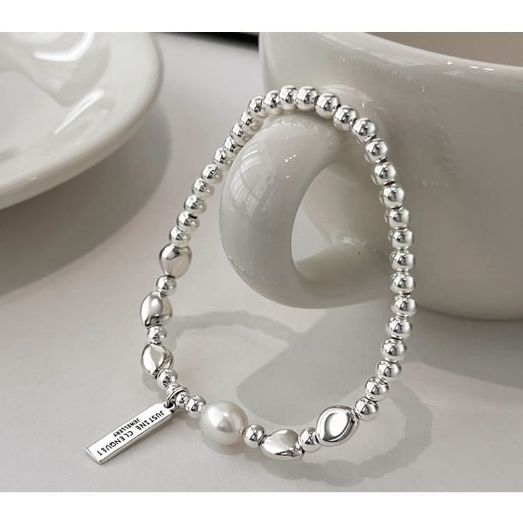 Faux Pearl Lettering Plate Bracelet