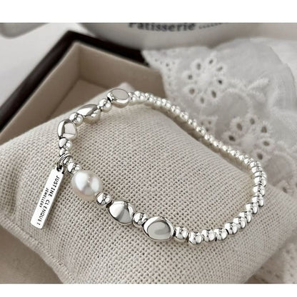 Faux Pearl Lettering Plate Bracelet