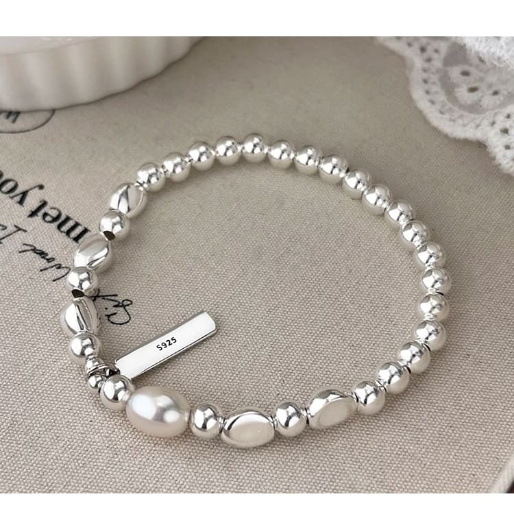 Faux Pearl Lettering Plate Bracelet