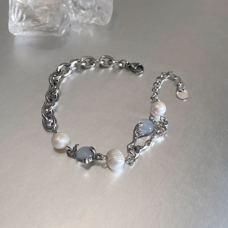 Faux Pearl Moon Stone Bracelet